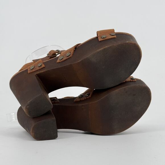 Avellini Platform Sandals Sz 9 Leather Wood Block Heel Studded Boho Strap 70s - Picture 5 of 9
